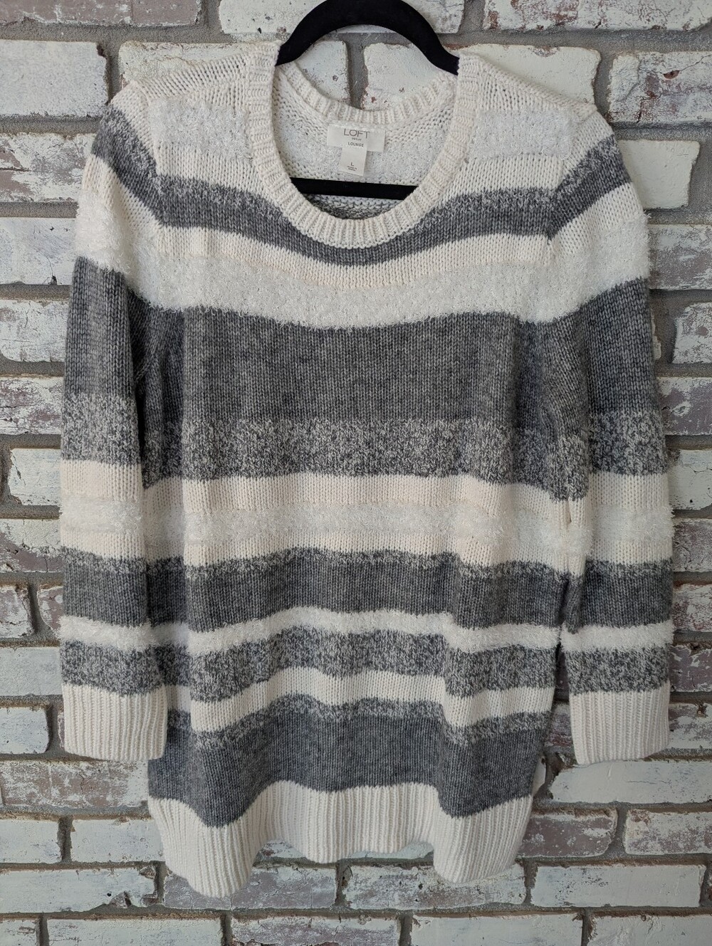 LOFT Lounge Gray Striped Crewneck Sweater